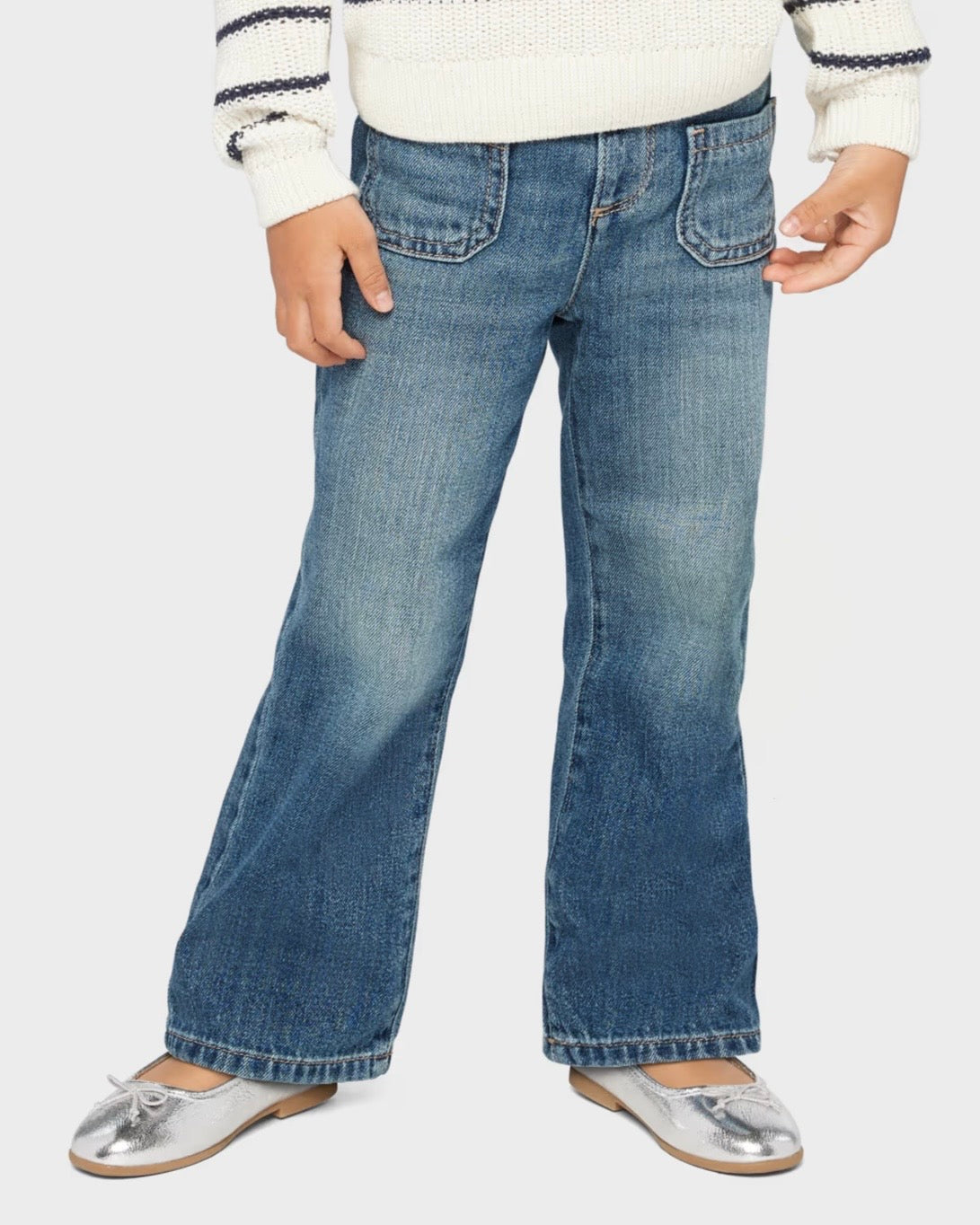 Jeans Vaqueros de Pierna Ancha con Bolsillos de Parche - Azul