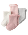 Pack de 4 Medias Rosa/Gris Antideslizantes Bebé Niña