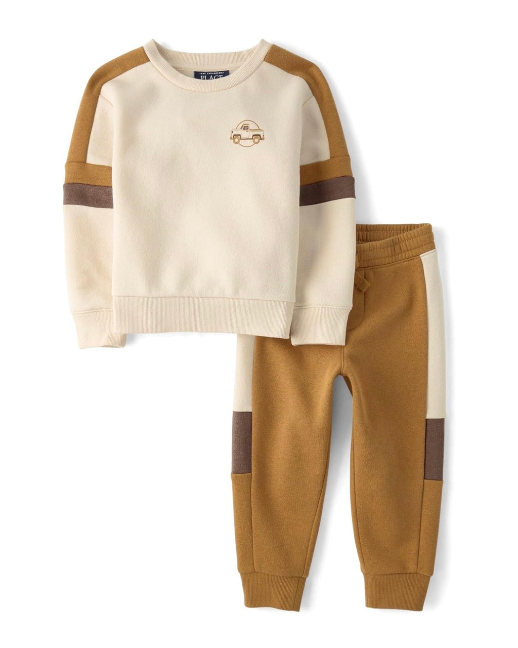 Conjunto 2 Piezas de Forro Polar Premium con Bloques de color Caqui/Caramel