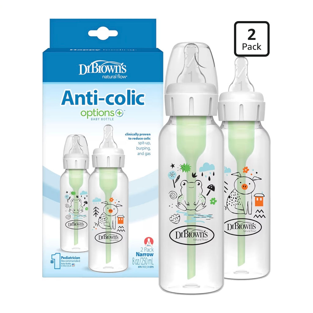 Dr. Brown’s 2 Biberones Anti-Colic Options 8 onzas, Tetina de Flujo Lento Nivel 1, 0m+