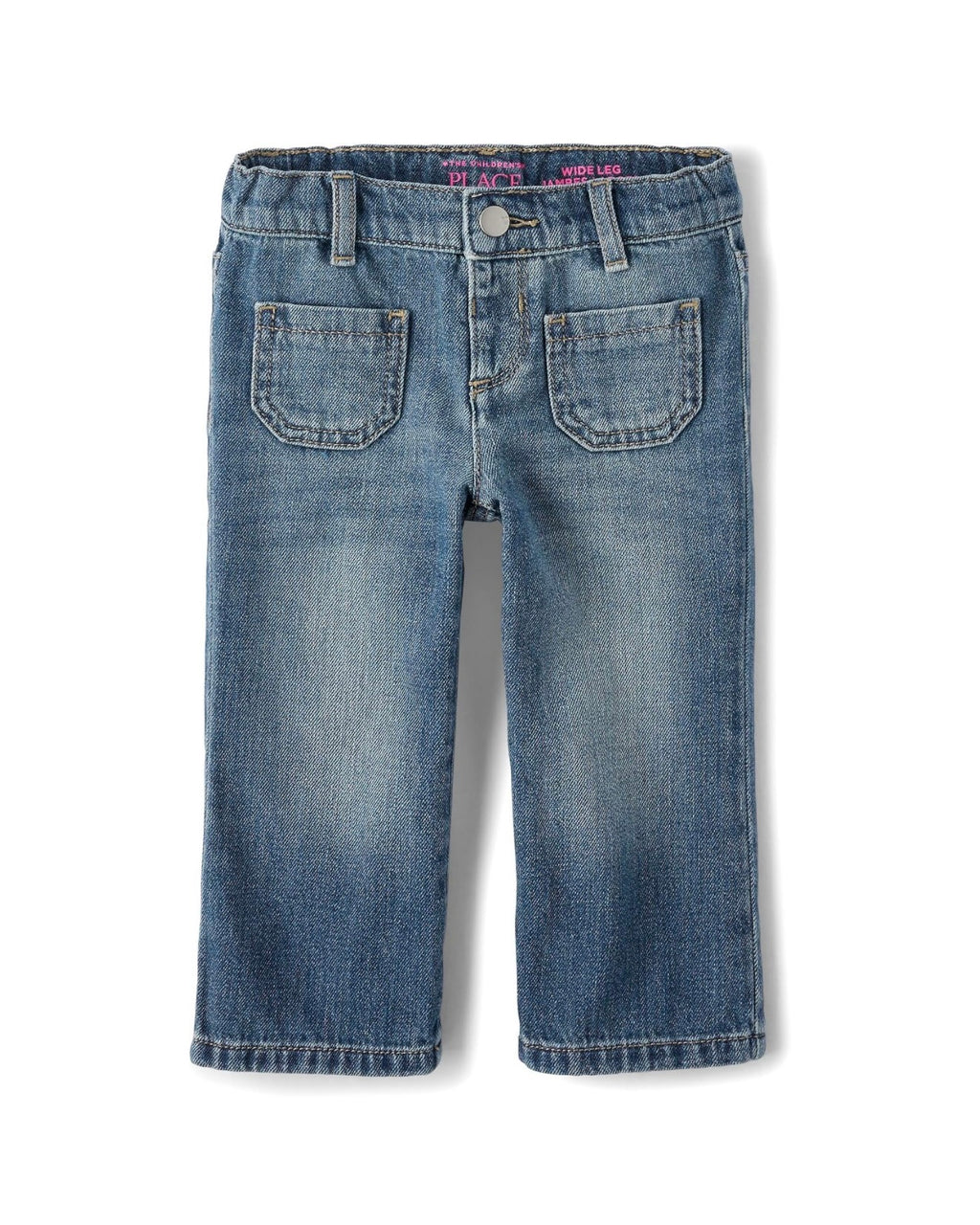 Jeans Vaqueros de Pierna Ancha con Bolsillos de Parche - Azul
