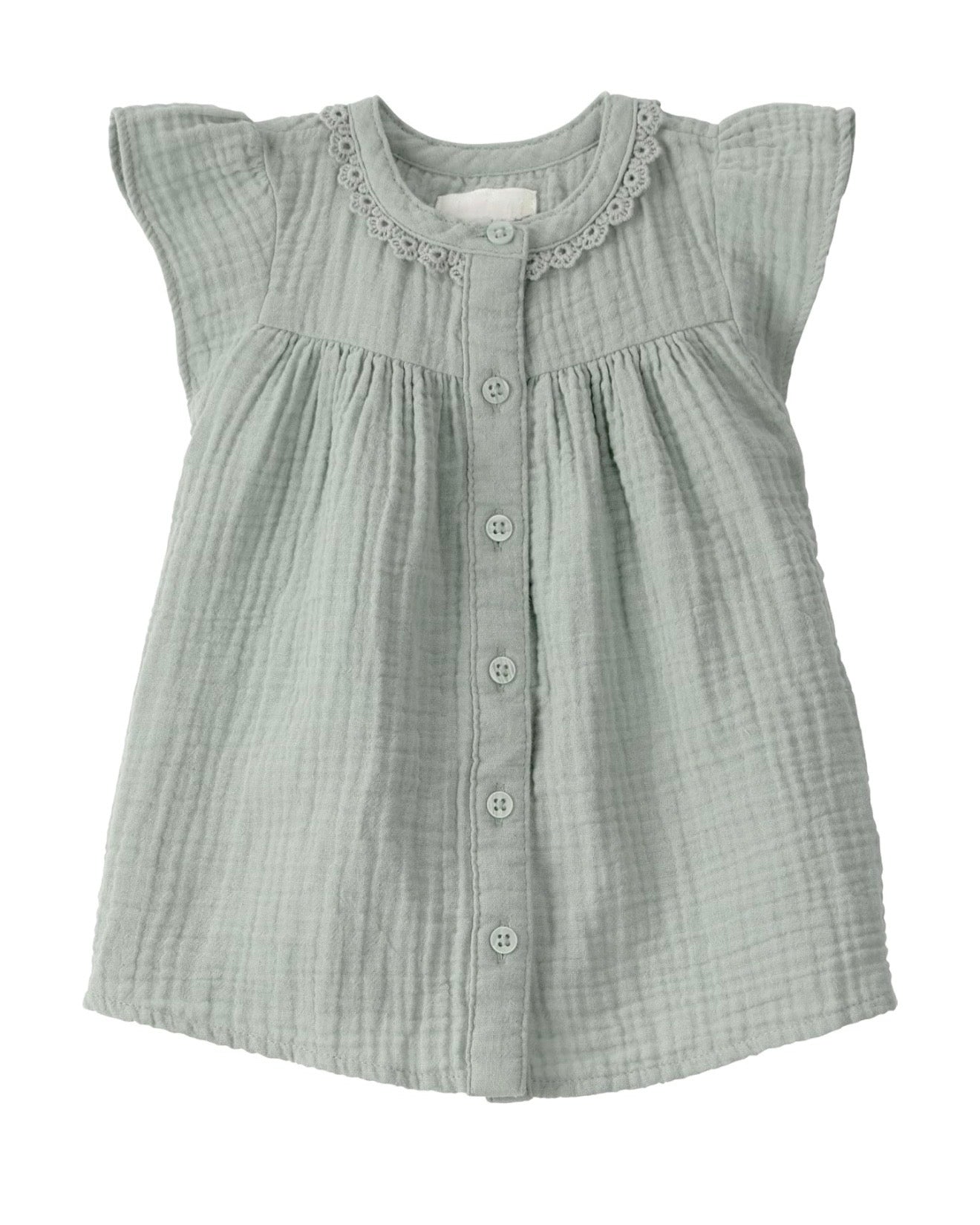 Vestido verde pradera con broches frontales funcionales bebé niña