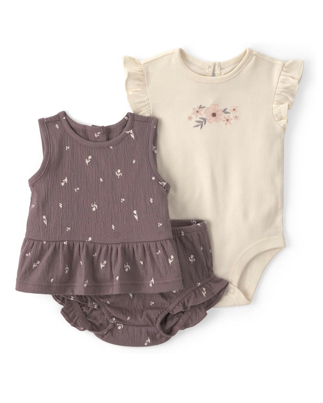 Conjunto de 3 piezas blusa + cubre pañal + bodie bebé niña