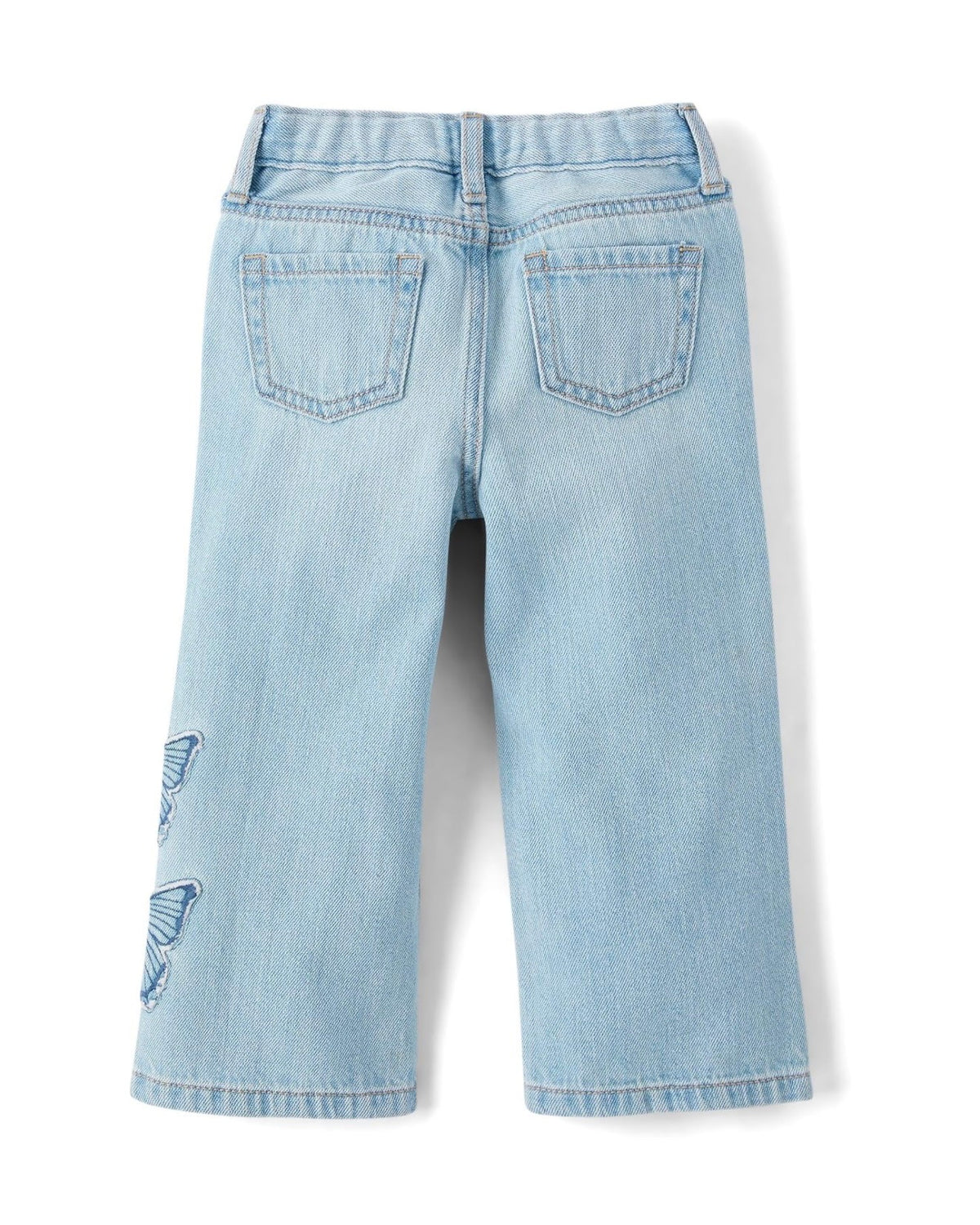 Jeans Vaqueros de Pierna Ancha con Apliques de Mariposa - Azul