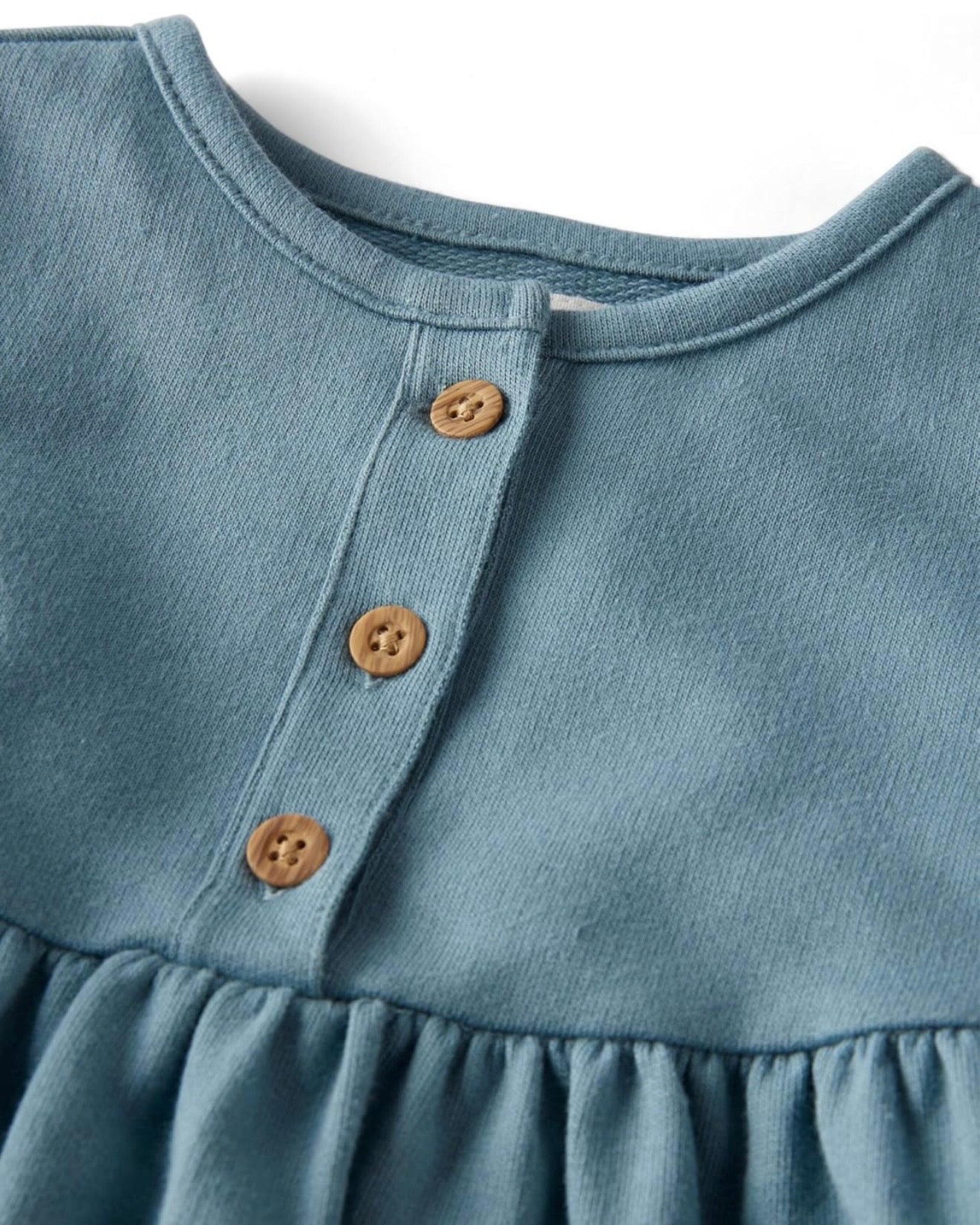 Vestido azul con botones y bolsillos funcionales bebé niña