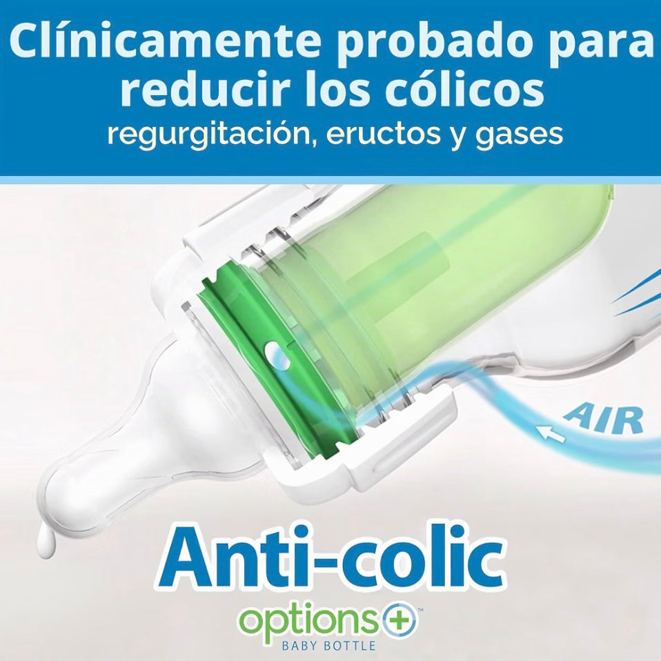 Dr. Brown’s Natural Flow 4 Biberones Anti-Colic Options 8 onzas, Tetina de Flujo Lento Nivel 1, 0m+