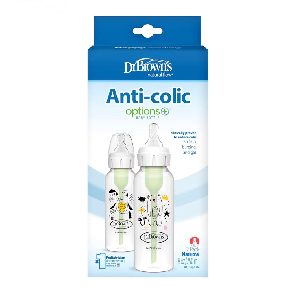 Dr. Brown’s 2 Biberones Anti-Colic Options 8 onzas, Tetina de Flujo Lento Nivel 1, 0m+