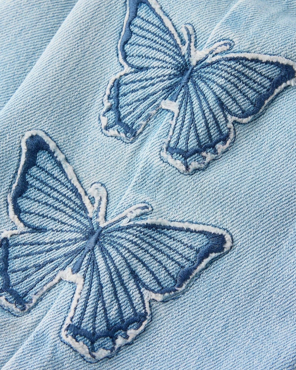Jeans Vaqueros de Pierna Ancha con Apliques de Mariposa - Azul