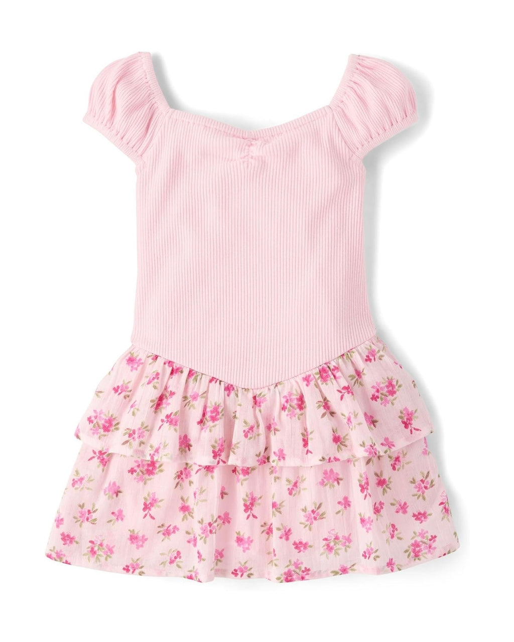Vestido con Volantes de Estampado Floral - Rosa