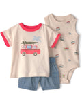 Conjunto Crema/Azul Playa Camiseta + Short + Bodie Bebé Niño