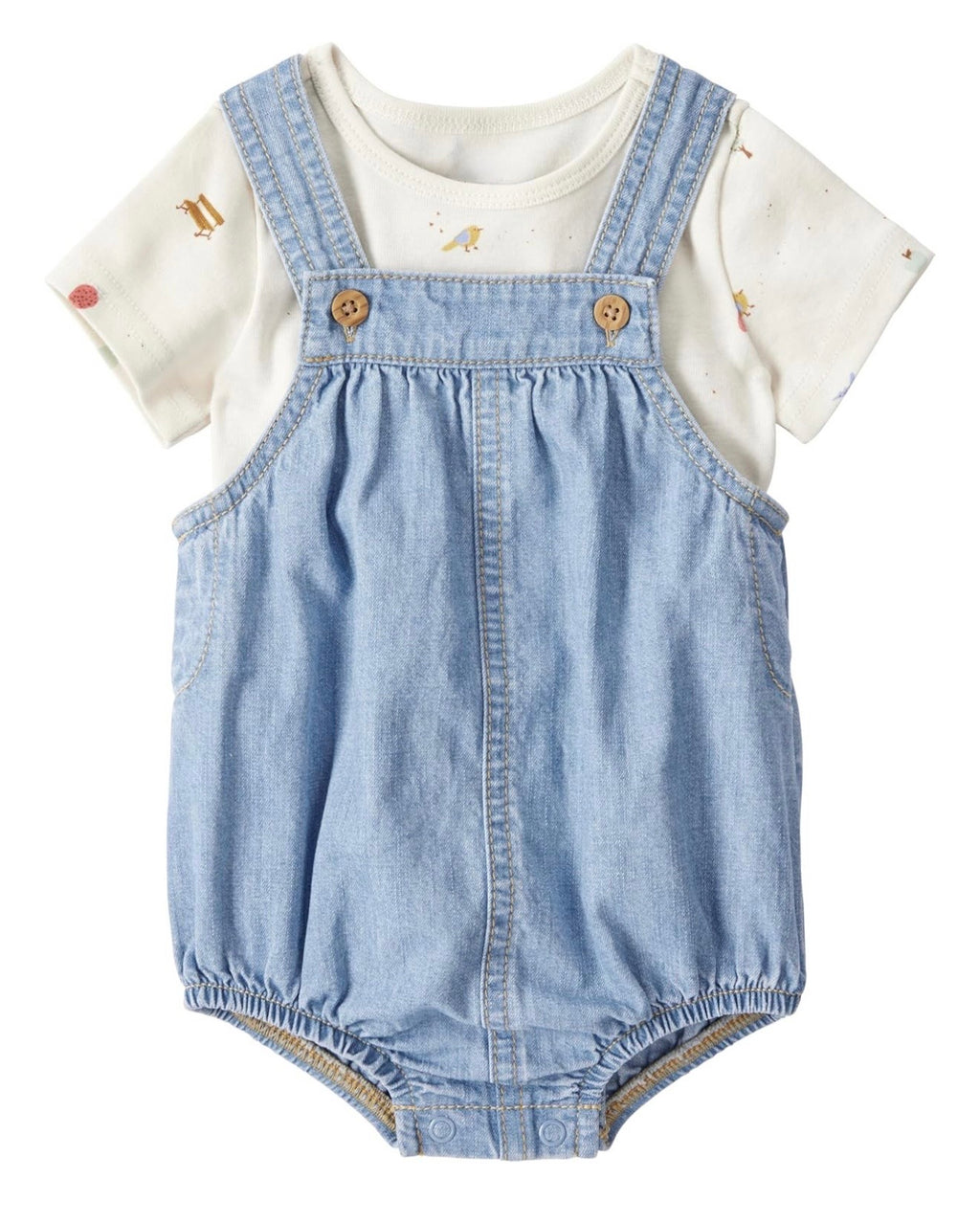 Conjunto Azul Chambray Camiseta + Bodie Bebé Niña