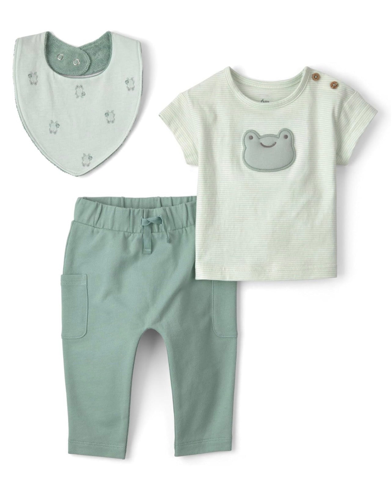 Conjunto Green Frog Camiseta + Pantalón + Babero Bebé Niño