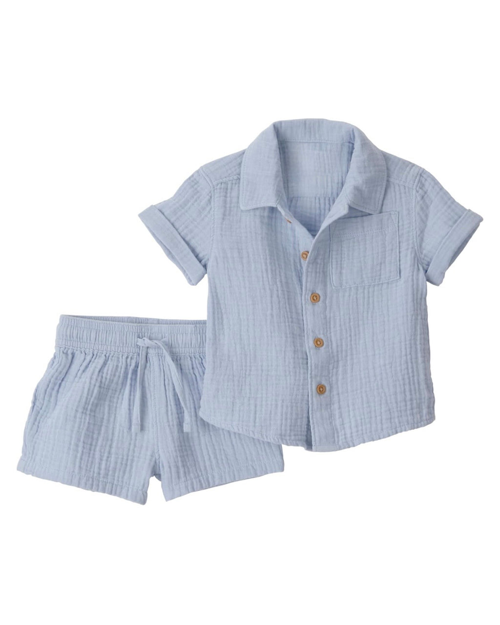 Conjunto de Muselina Camisa Manga Corta + Short Bebé Niño