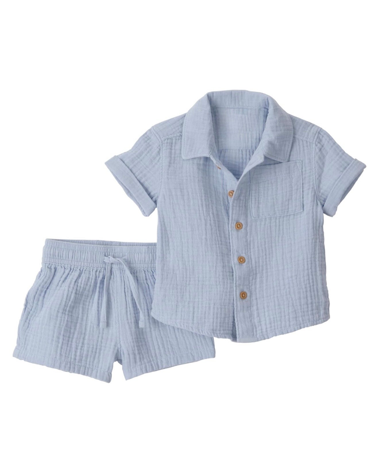 Conjunto de Muselina Camisa Manga Corta + Short Bebé Niño