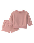 Conjunto Rosa de Felpa Francesa Sudadera + Short Bebé Niña