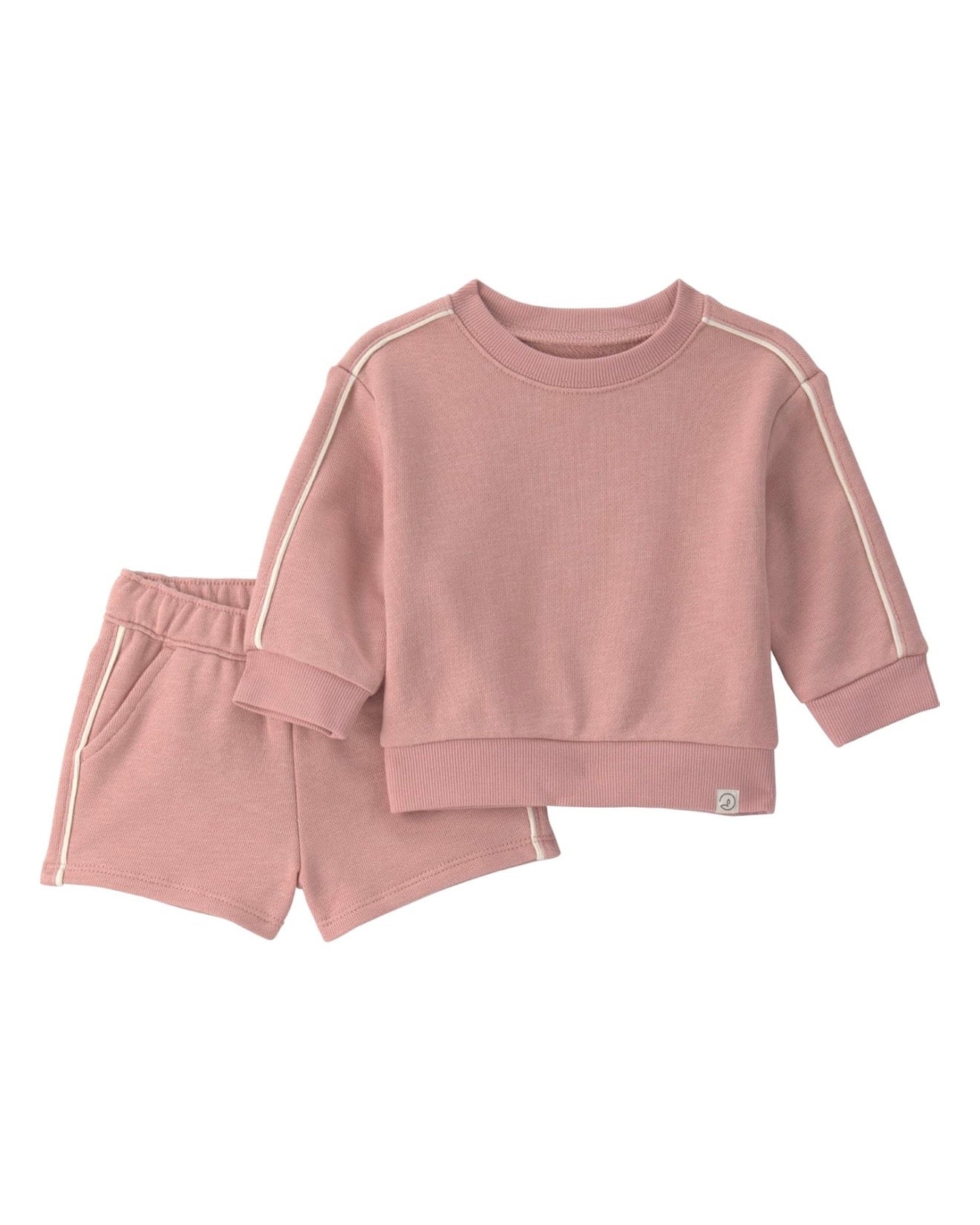Conjunto Rosa de Felpa Francesa Sudadera + Short Bebé Niña