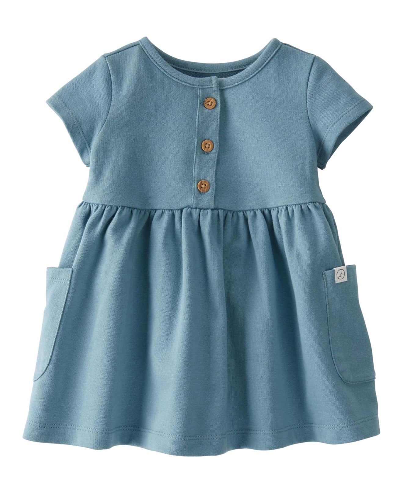 Vestido azul con botones y bolsillos funcionales bebé niña