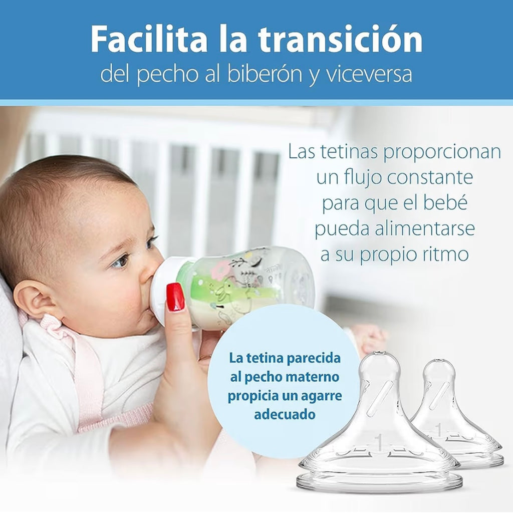 Dr. Brown’s 2 Biberones Cuello Ancho Anti-Colic Options 5 onzas, Tetina de Flujo Lento Nivel 1, 0m+