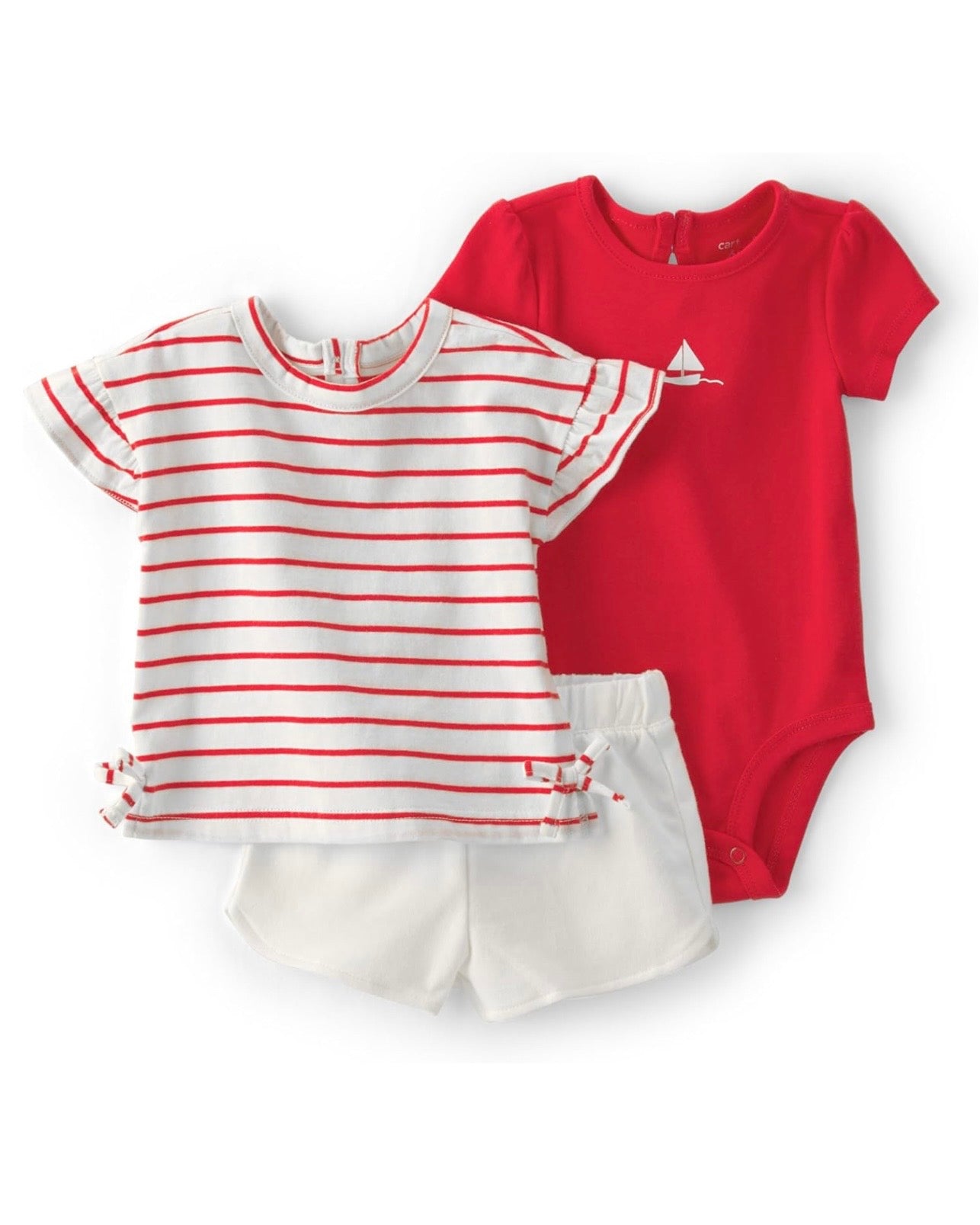 Conjunto de 3 piezas camiseta + short + bodie bebé niña