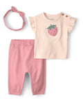 Conjunto Fresa Rosa Camiseta + Pantalón + Diadema Bebé Niña