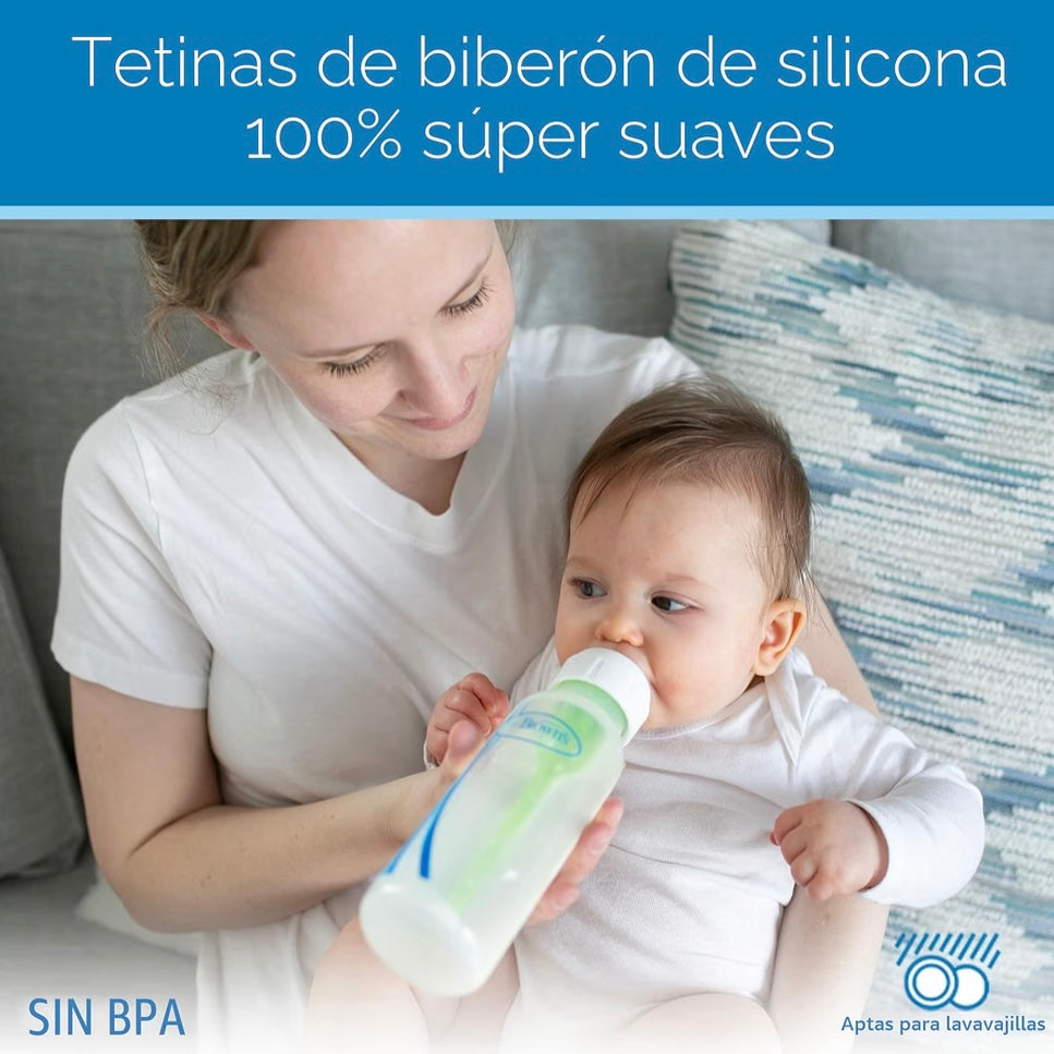 Dr. Brown’s Natural Flow 4 Biberones Anti-Colic Options 8 onzas, Tetina de Flujo Lento Nivel 1, 0m+