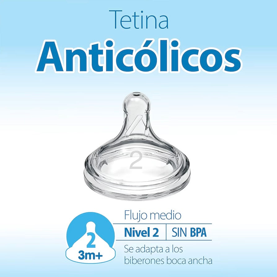 Dr. Brown’s Paquete de 6 Tetinas Natural Flow Cuello Ancho de Flujo Nivel 2, 3m+