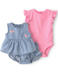 Conjunto Rosado/Azul Blusa sin Mangas + Short + Bodie Bebé Niña