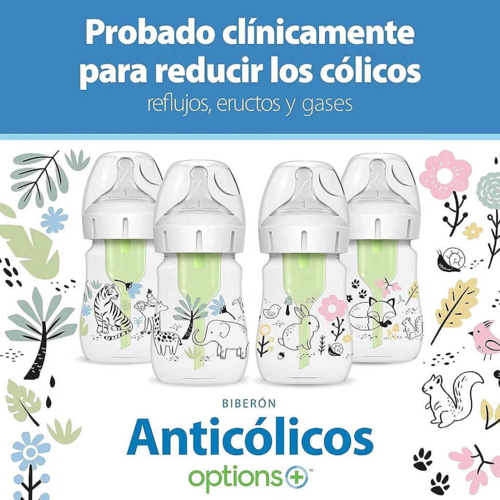 Dr. Brown’s 2 Biberones Cuello Ancho Anti-Colic Options 5 onzas, Tetina de Flujo Lento Nivel 1, 0m+