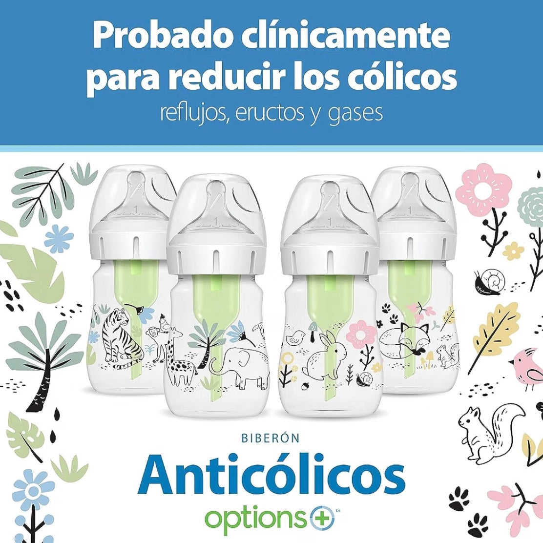 Dr. Brown’s 2 Biberones Cuello Ancho Anti-Colic Options 5 onzas, Tetina de Flujo Lento Nivel 1, 0m+