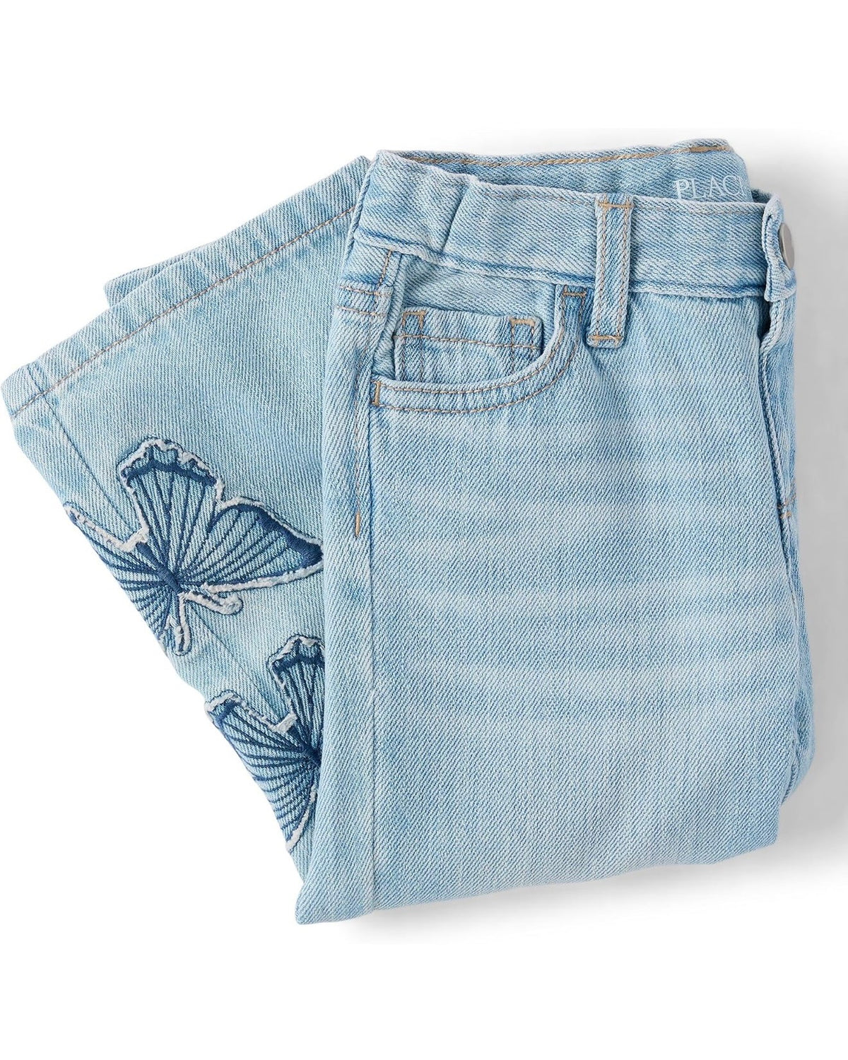 Jeans Vaqueros de Pierna Ancha con Apliques de Mariposa - Azul