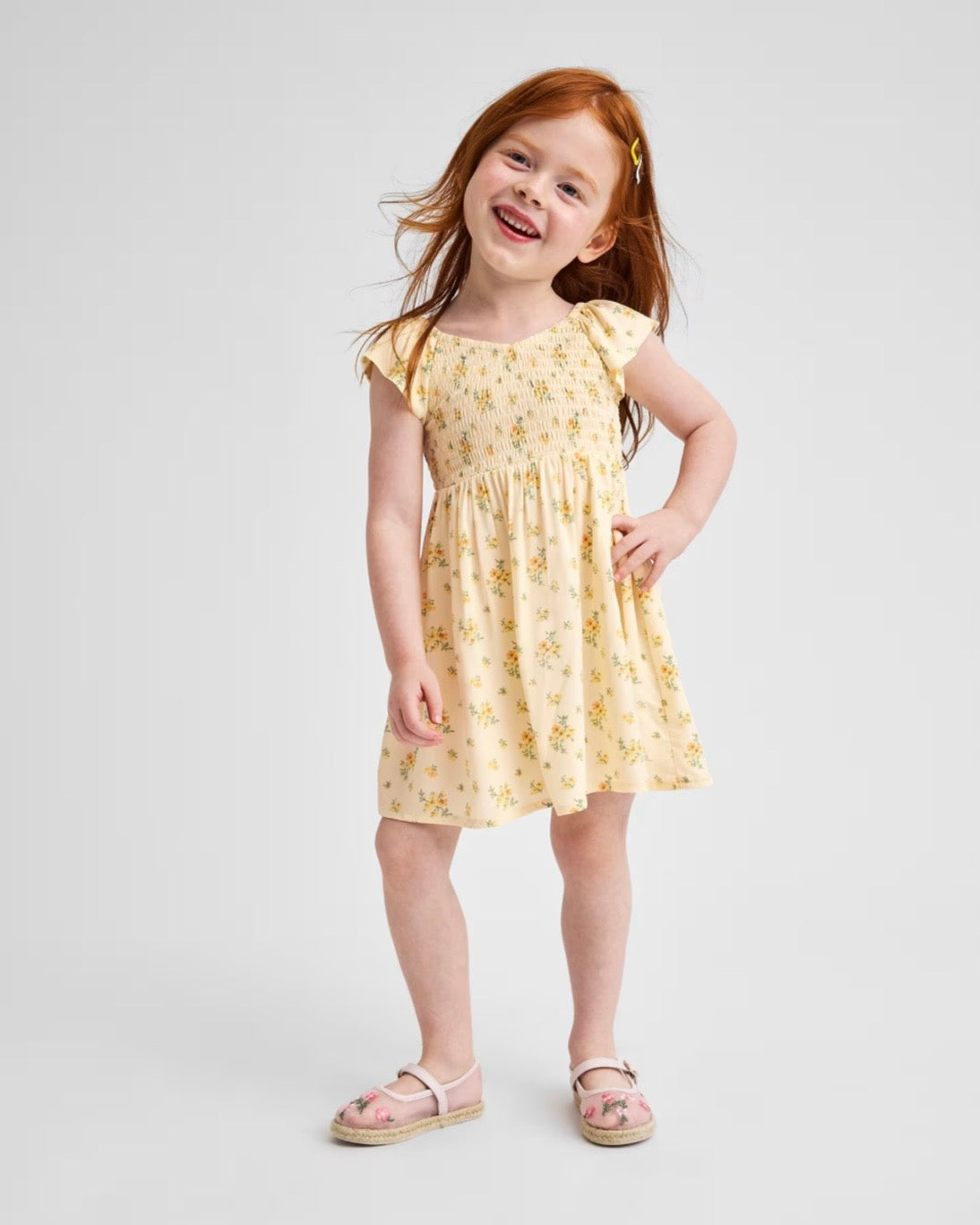Vestido Flutter Floral - Amarillo