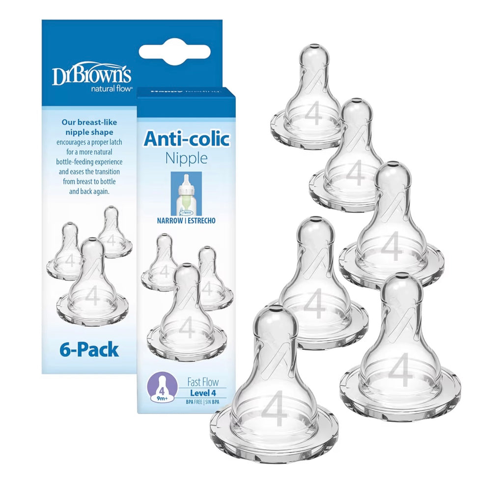 Dr. Brown’s Paquete de 6 Tetinas Natural Flow Cuello Estrecho de Flujo Nivel 4, 9m+