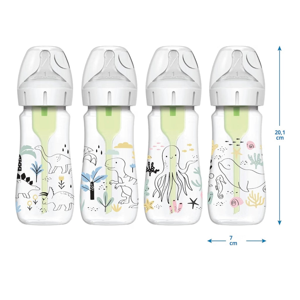 Dr. Brown’s 2 Biberones Cuello Ancho Anti-Colic Options 9 onzas, Tetina de Flujo Lento Nivel 1, 0m+