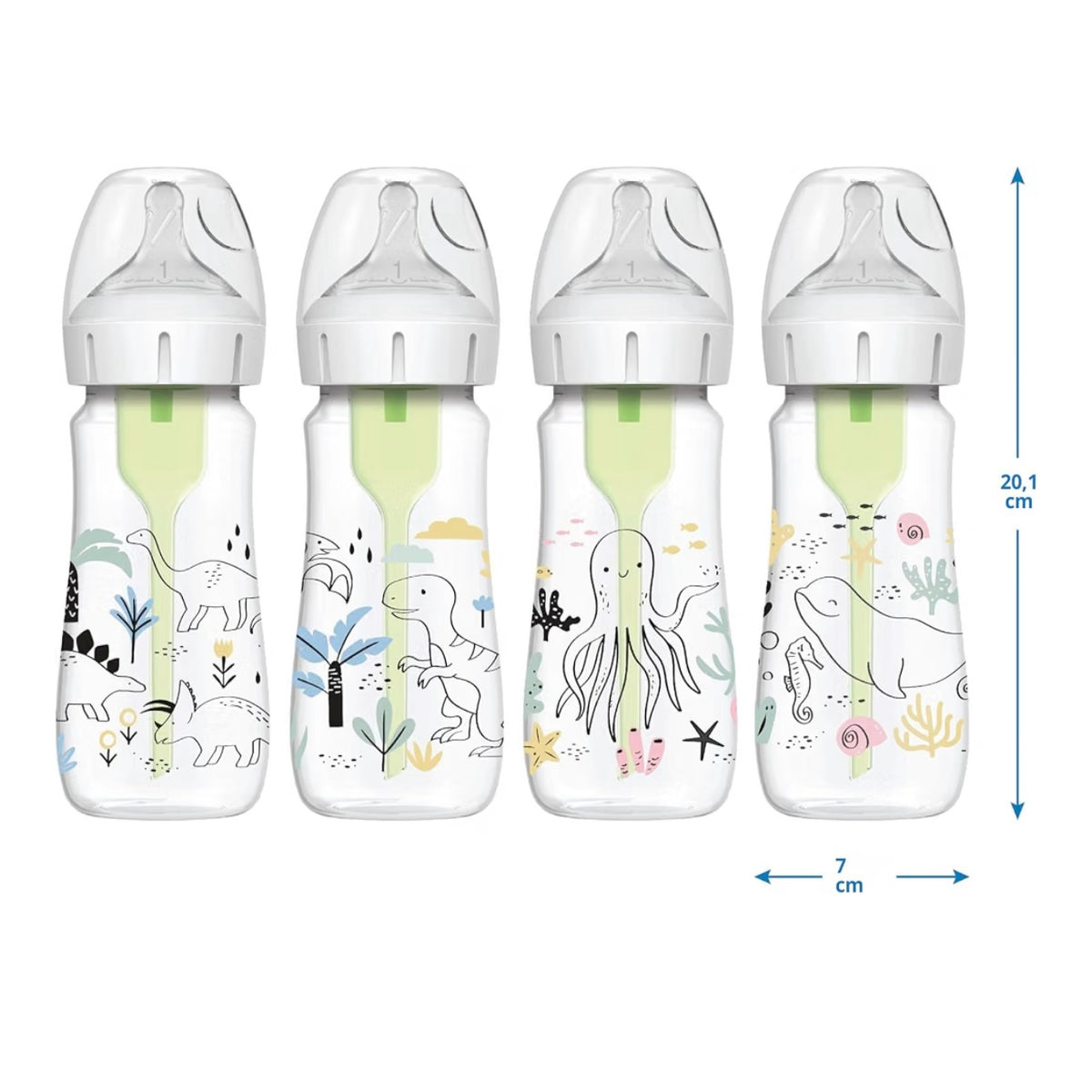 Dr. Brown’s 2 Biberones Cuello Ancho Anti-Colic Options 9 onzas, Tetina de Flujo Lento Nivel 1, 0m+