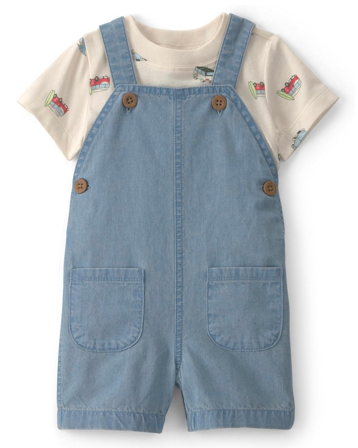 Conjunto Azul/Beige Overall + Camiseta Bebé Niño