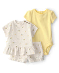 Conjunto Limones Amarillos Camiseta Manga Corta + Short + Bodie Bebé Niña