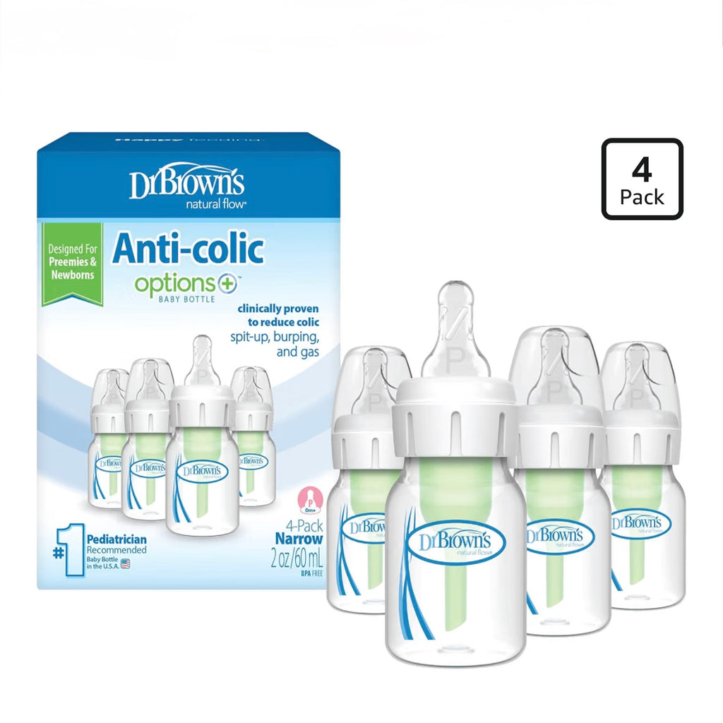 Dr. Brown’s 4 Biberones Anti-Colic Options 2 onzas, Tetina de Flujo Prematuro, 0m+
