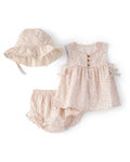 Conjunto Floral Rosa Blusa + Cubre Pañal + Sombrero Bebé Niña