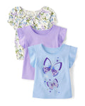 Pack de 3 Camisetas Manga Corta Estampado de Mariposas - Azul