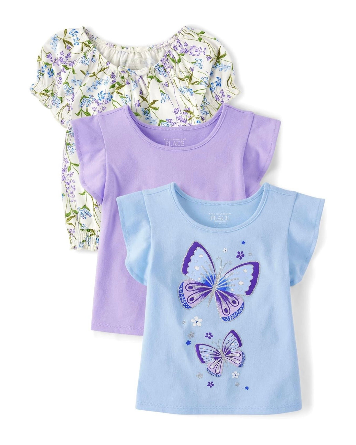 Pack de 3 Camisetas Manga Corta Estampado de Mariposas - Azul