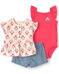 Conjunto Rosa/Beige Floral Blusa + Short + Bodie Bebé Niña