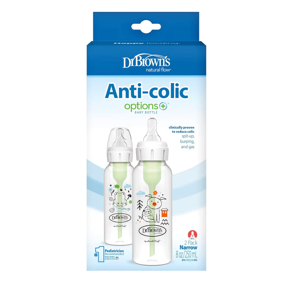 Dr. Brown’s 2 Biberones Anti-Colic Options 8 onzas, Tetina de Flujo Lento Nivel 1, 0m+