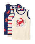 Pack de 3 Camisetas sin Mangas con Estampado de Cangrejo - Azul