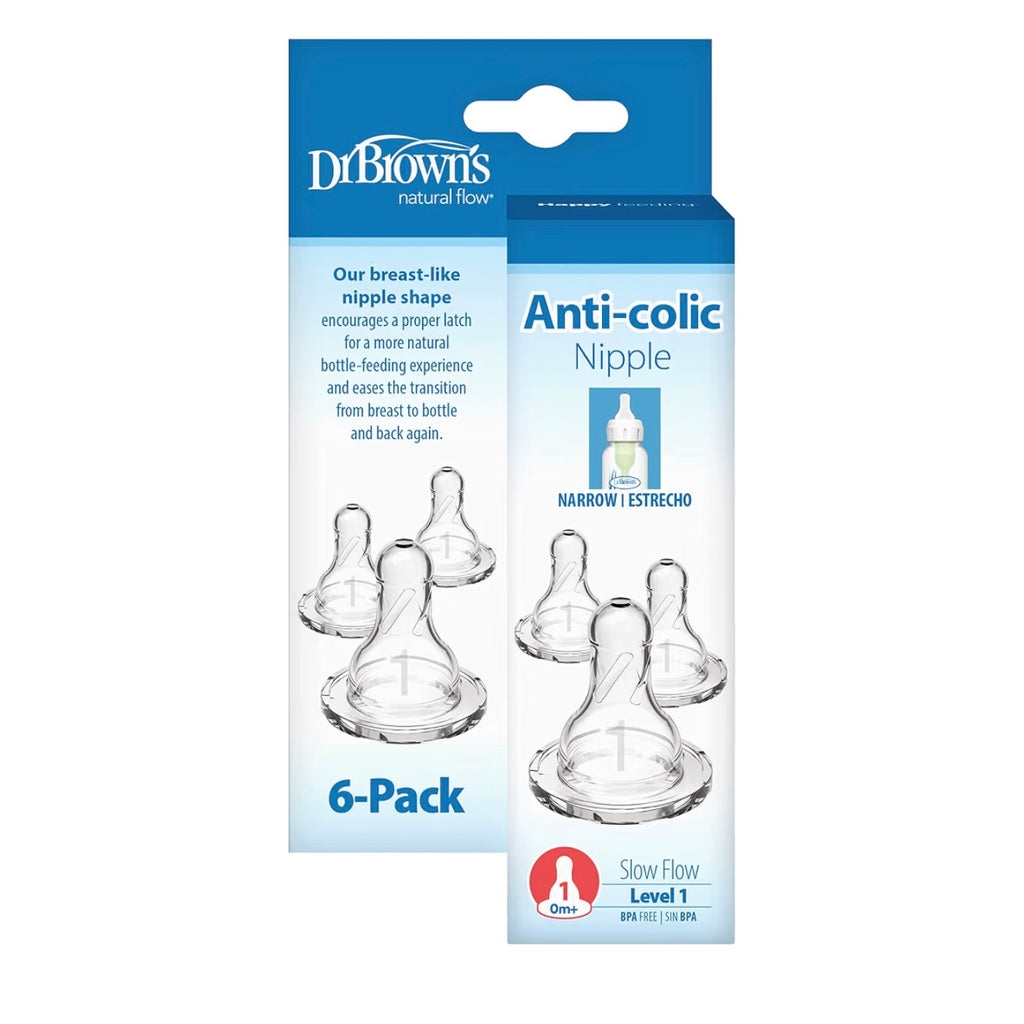 Dr. Brown’s Paquete de 6 Tetinas Natural Flow Cuello Estrecho de Flujo Nivel 1, 0m+