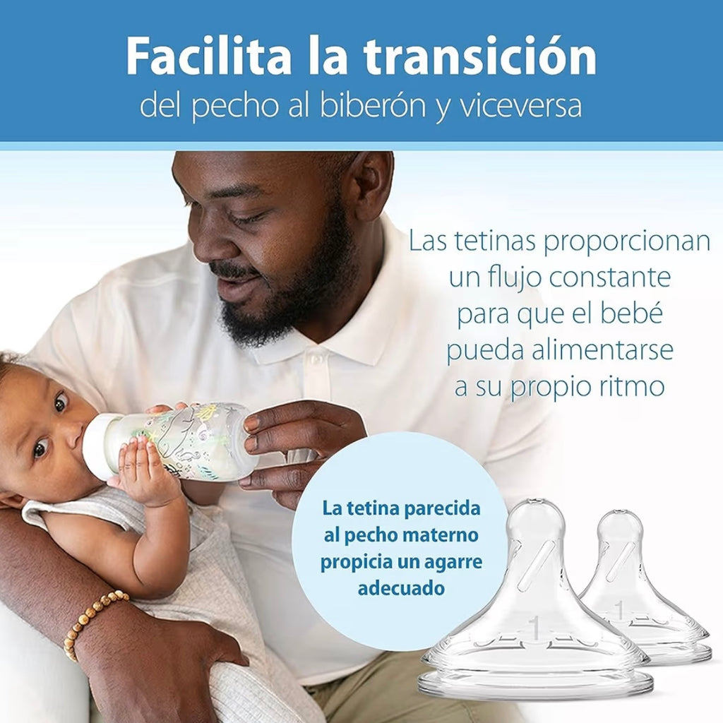 Dr. Brown’s 2 Biberones Cuello Ancho Anti-Colic Options 9 onzas, Tetina de Flujo Lento Nivel 1, 0m+