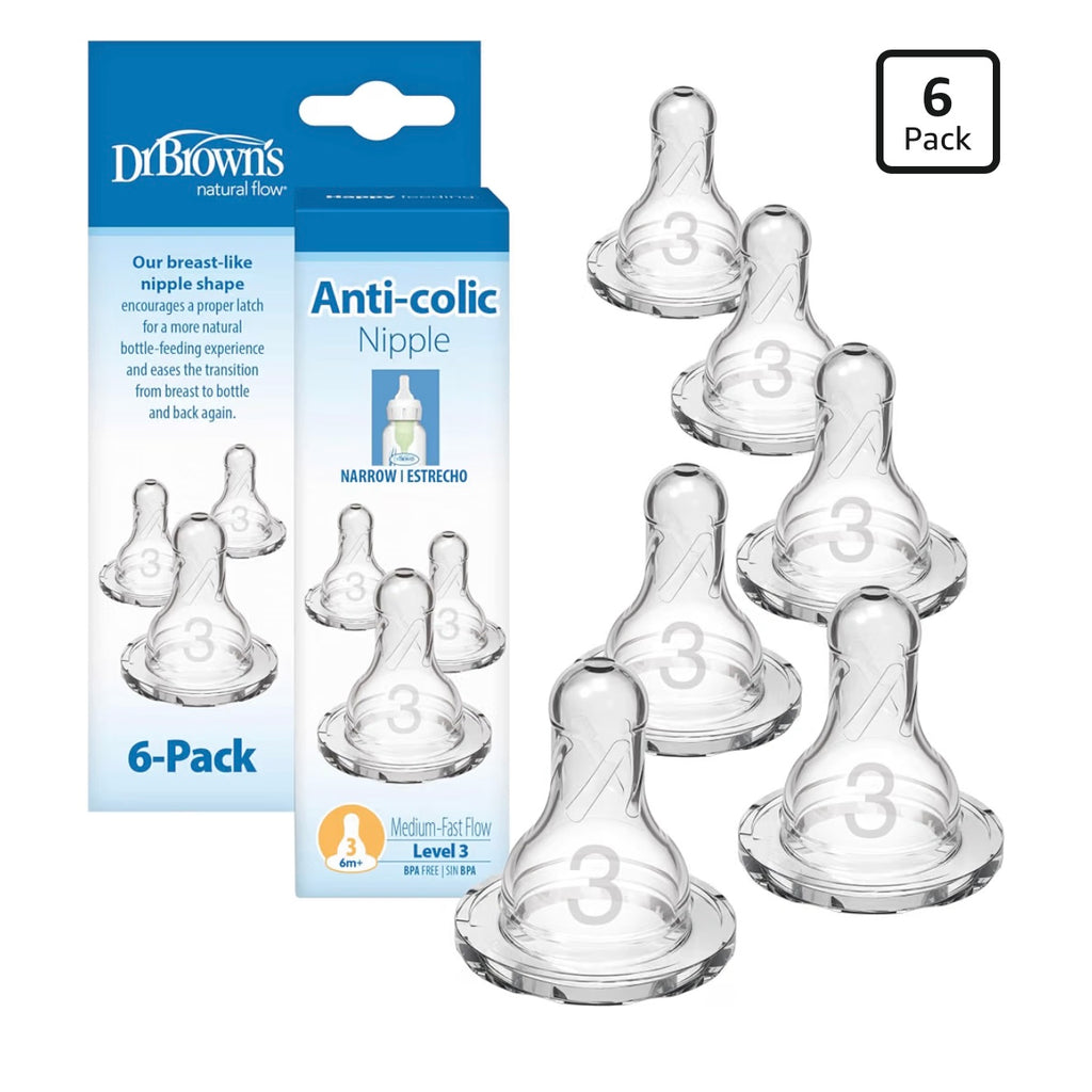 Dr. Brown’s Paquete de 6 Tetinas Natural Flow Cuello Estrecho de Flujo Nivel 3, 6m+