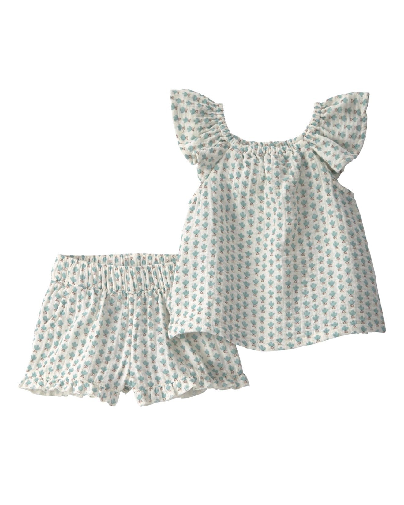 Conjunto Verde Floral Blusa + Short Bebé Niña