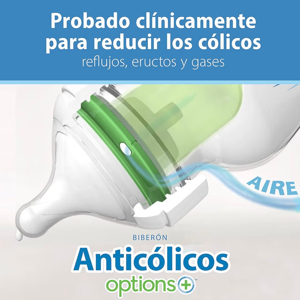 Dr. Brown’s 4 Biberones Cuello Ancho Anti-Colic Options 5 onzas, Tetina de Flujo Lento Nivel 1, 0m+