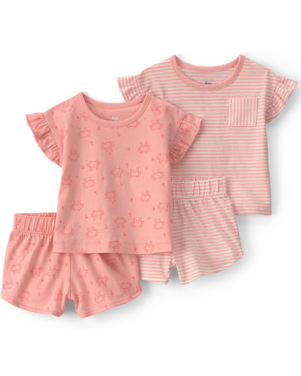 Conjunto 4 Piezas Rayas de Cangrejo Rosa Bebé Niña