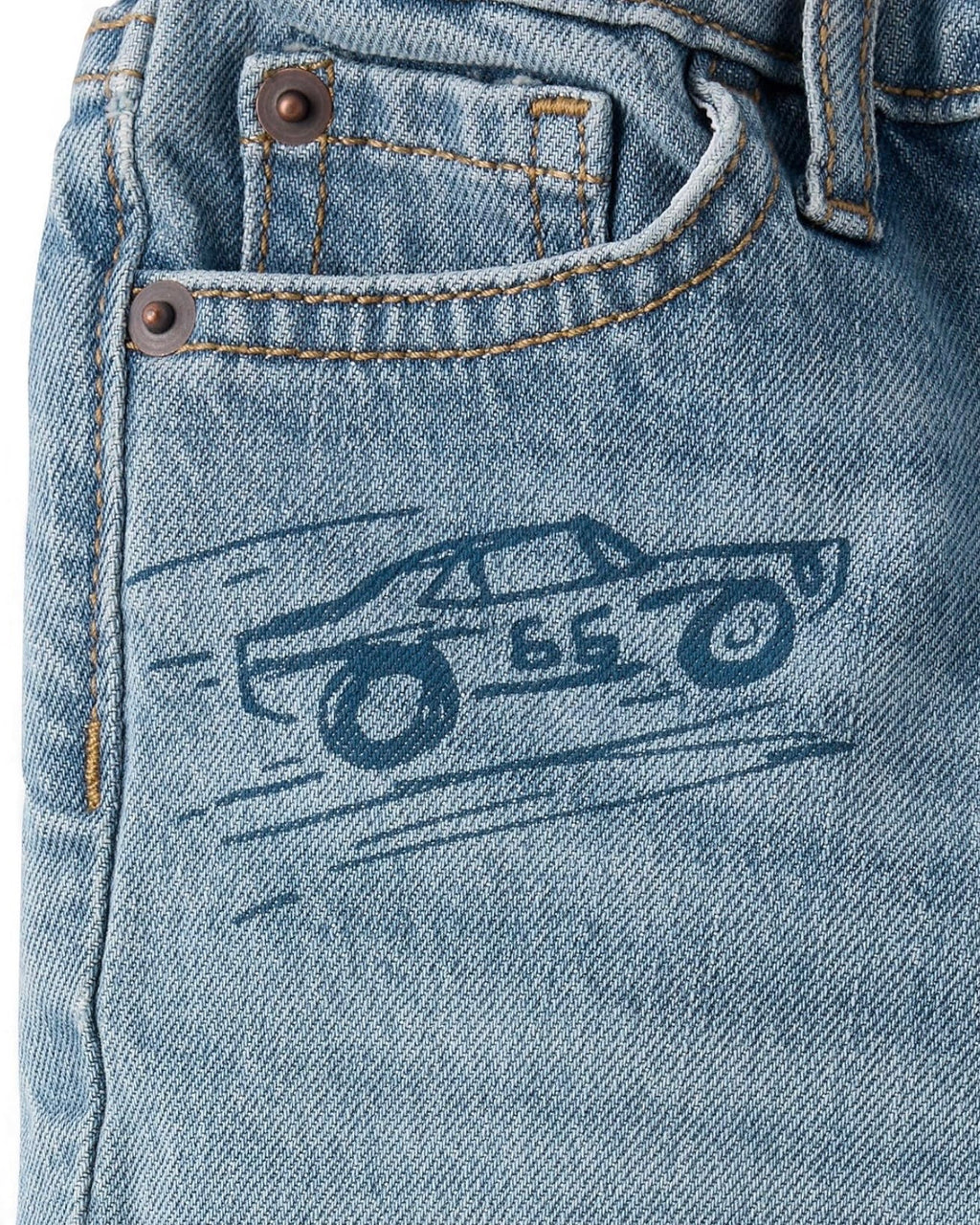 Jeans Holgados Estilo Años 90 con Estampado de Coche de Carreras